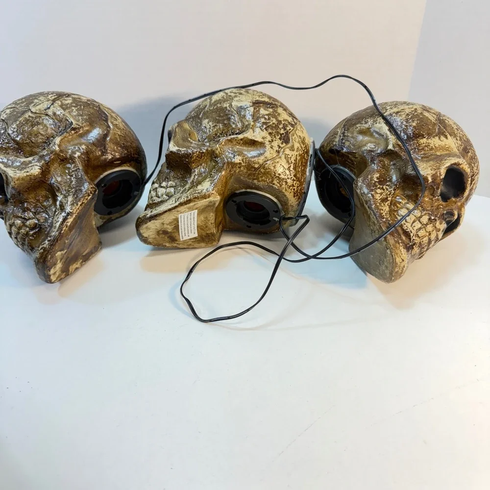Magic Power Co Skull Lawn Stakes Halloween Decor Light Sound Set Of 3 Spooky